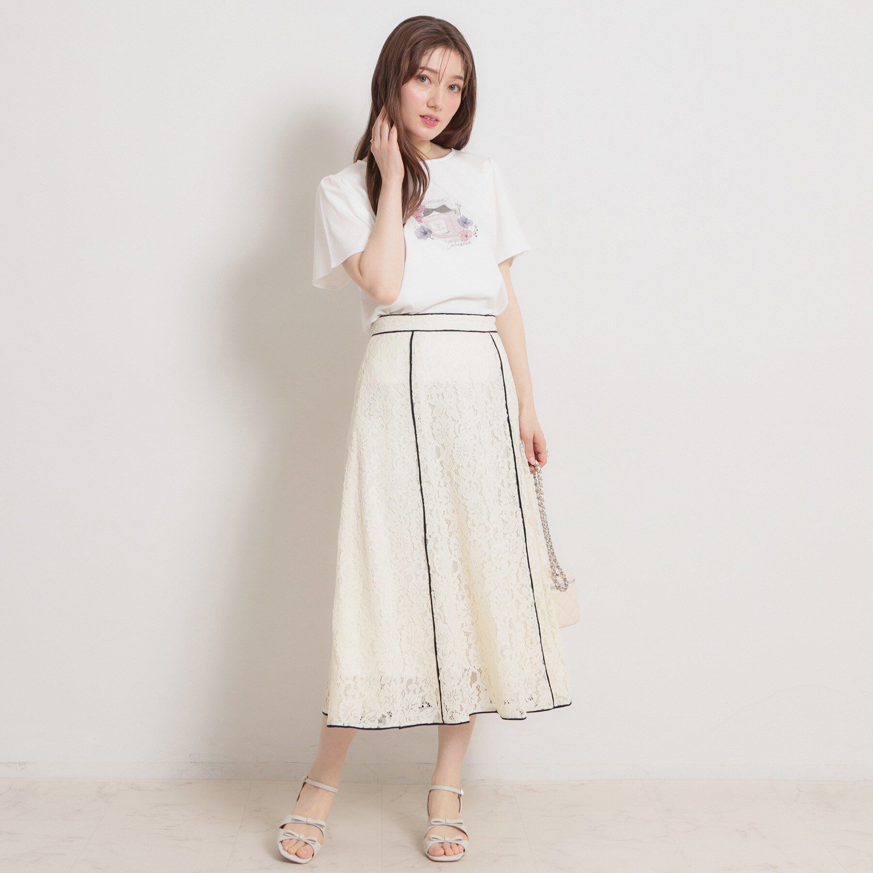 Couture broach「【洗える】コードフラワーレース スカート」|スカート|