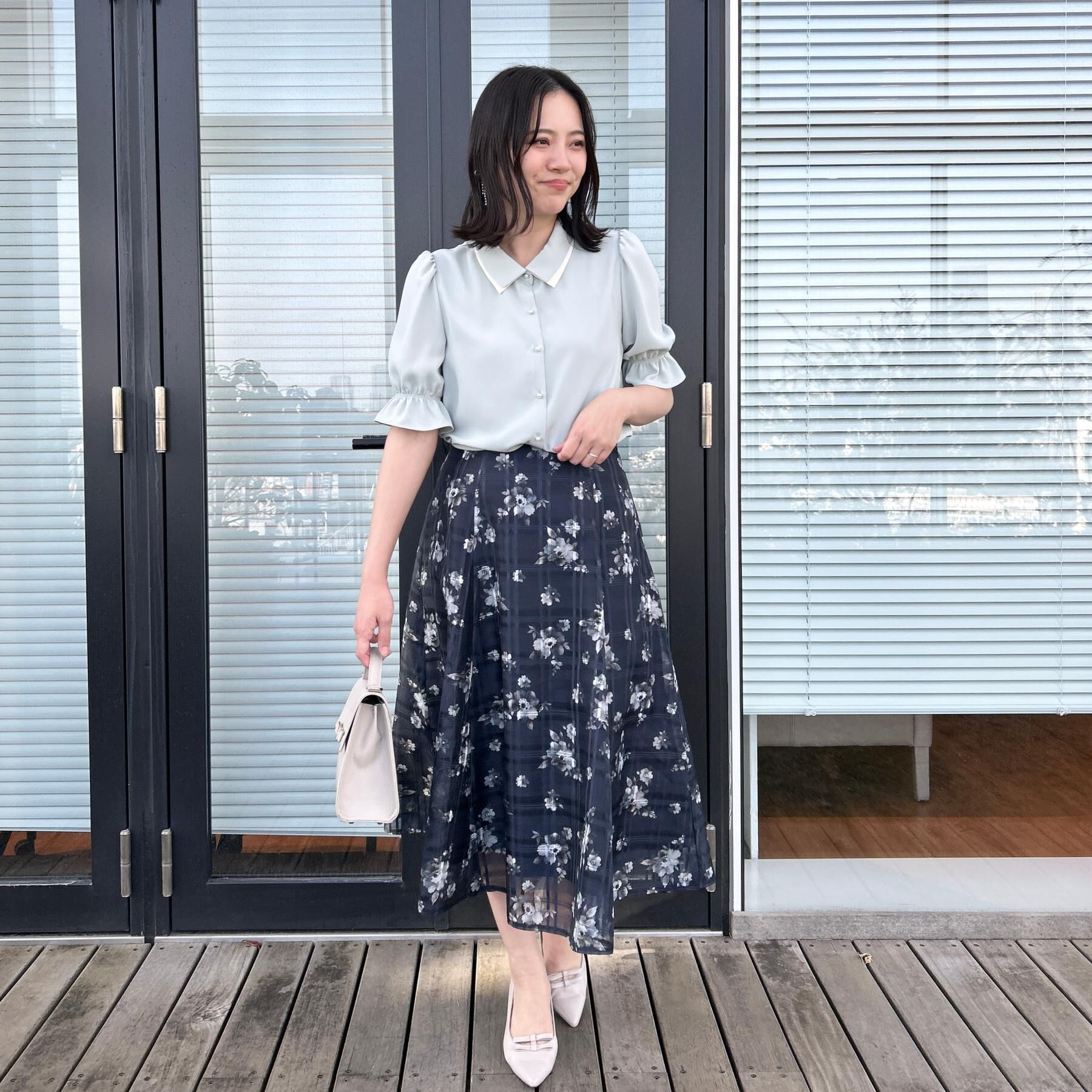 Couture broach「【洗える・着映え】シアーチェック フラワープリント スカート」|スカート|