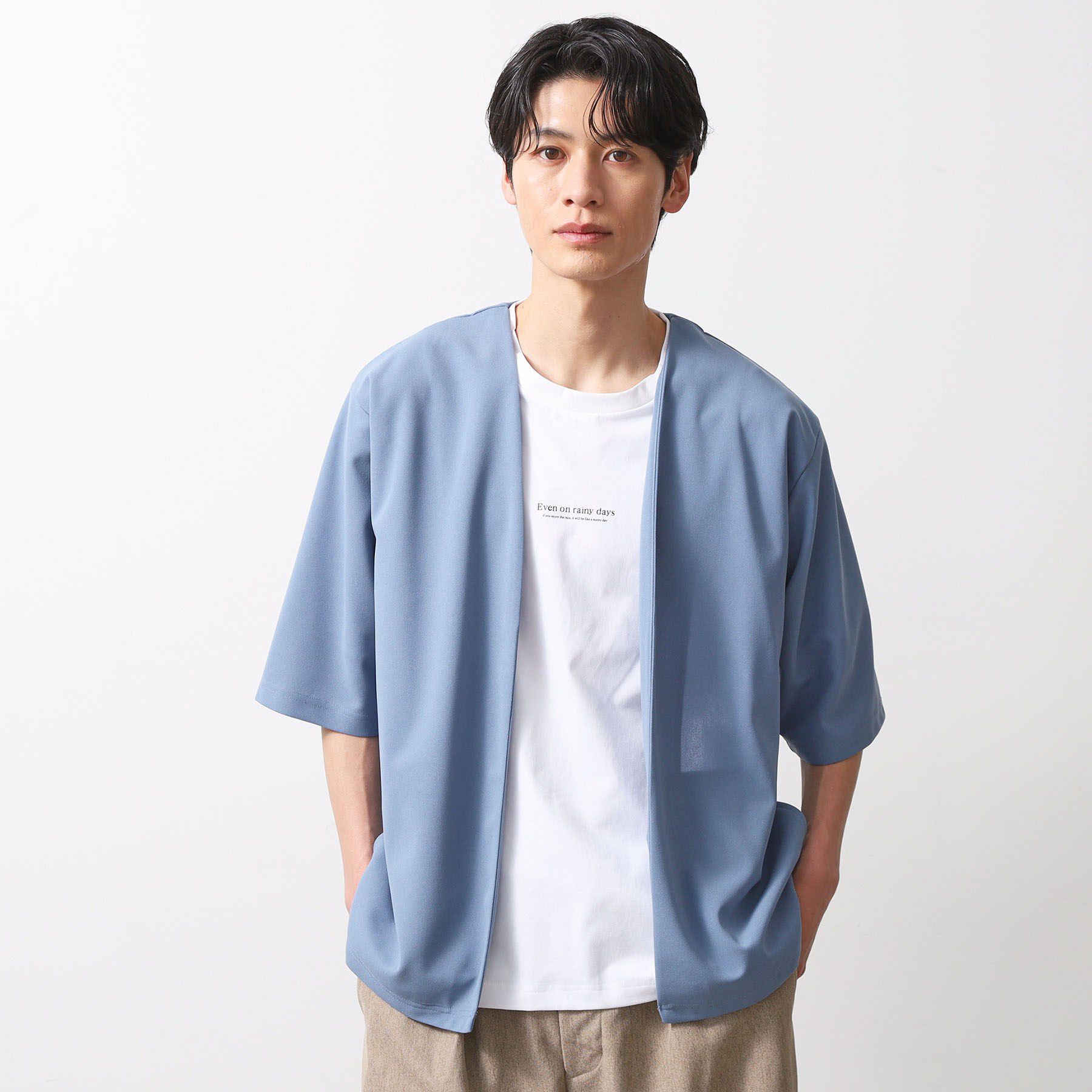 THE SHOP TK「梨地アンサンブルカーディガン　五分袖カーディガン＋半袖Tシャツセット/マシンウォッシャブル」|カーディガン|ブルー(091)