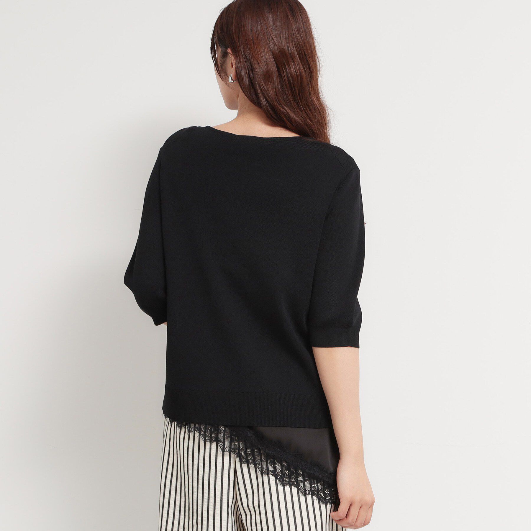 THE SHOP TK「【S-XL/ひんやりタッチ】美しさ際立つ 6分袖ニット 洗濯機OK/UVケア/毛玉になりにくい」|ニット・セーター|