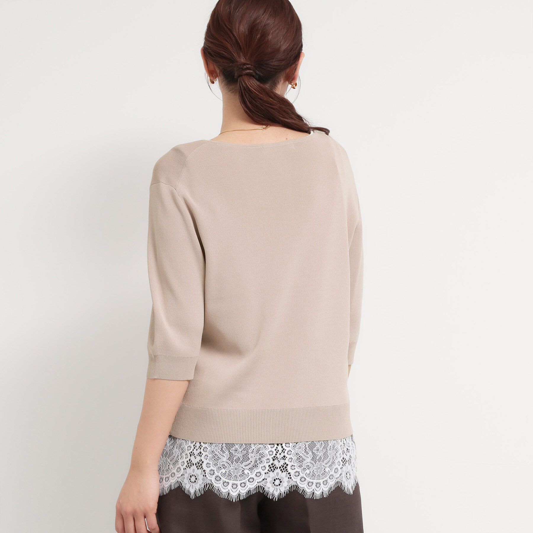 THE SHOP TK「【S-XL/ひんやりタッチ】美しさ際立つ 6分袖ニット 洗濯機OK/UVケア/毛玉になりにくい」|ニット・セーター|