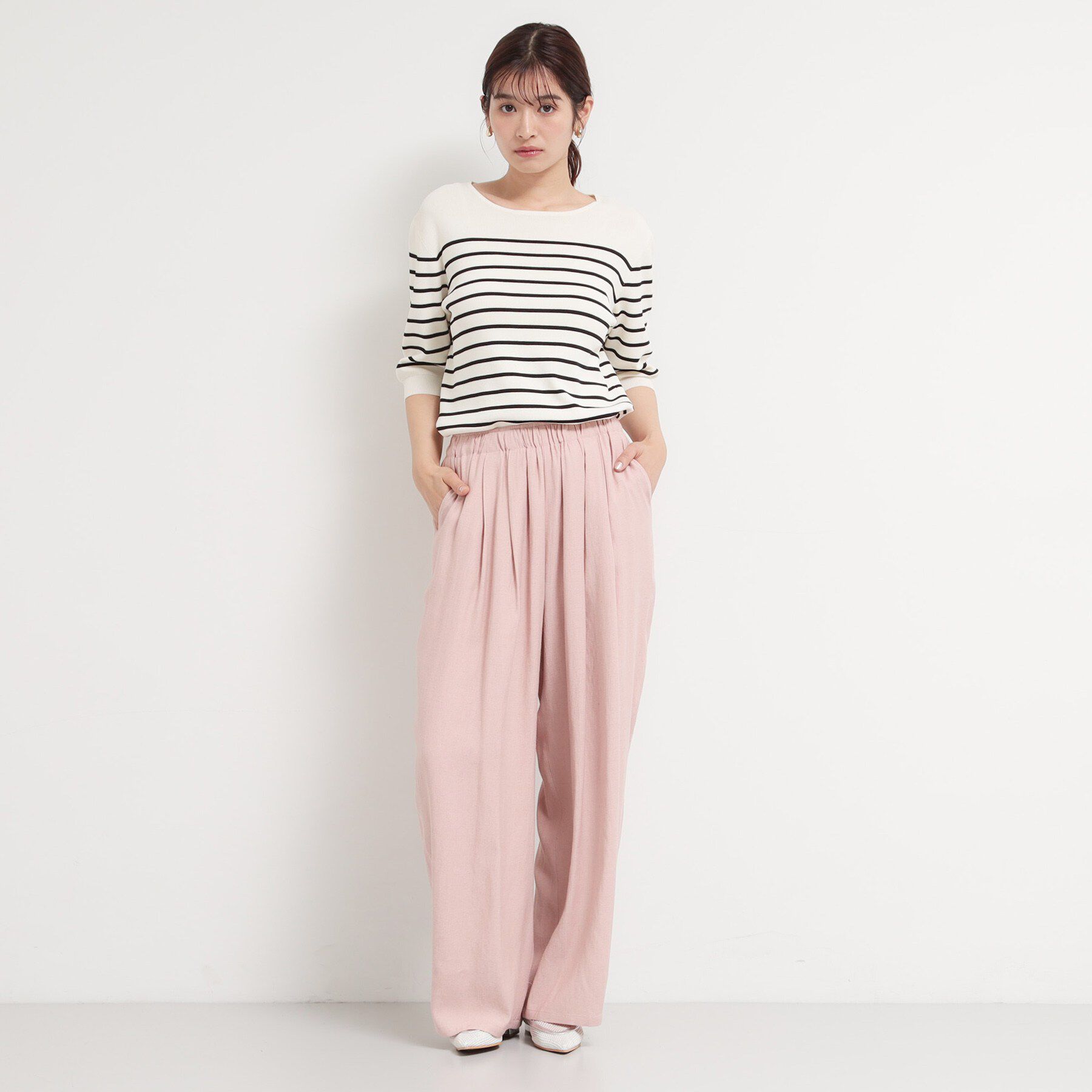 THE SHOP TK「【S-XL/ひんやりタッチ】美しさ際立つ 6分袖ニット 洗濯機OK/UVケア/毛玉になりにくい」|ニット・セーター|