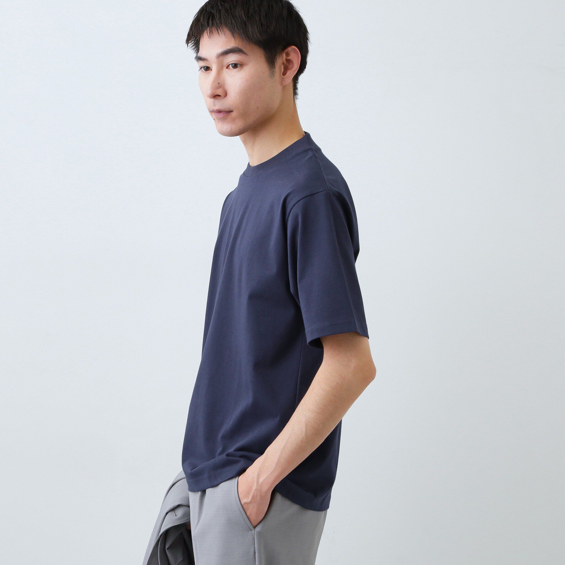 THE SHOP TK「【ジャケットインにおすすめ】ビジネス半袖Tシャツ 洗濯機OK/襟高」|Tシャツ・カットソー|