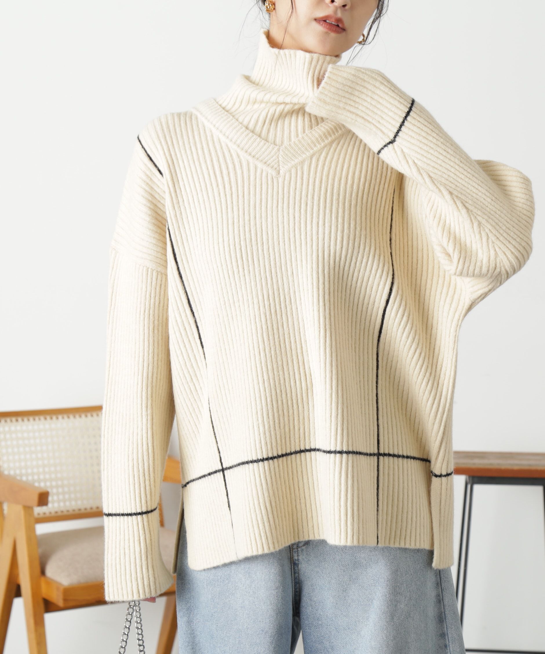  「2Wayネックウォーマー付きニット」|ニット・セーター|