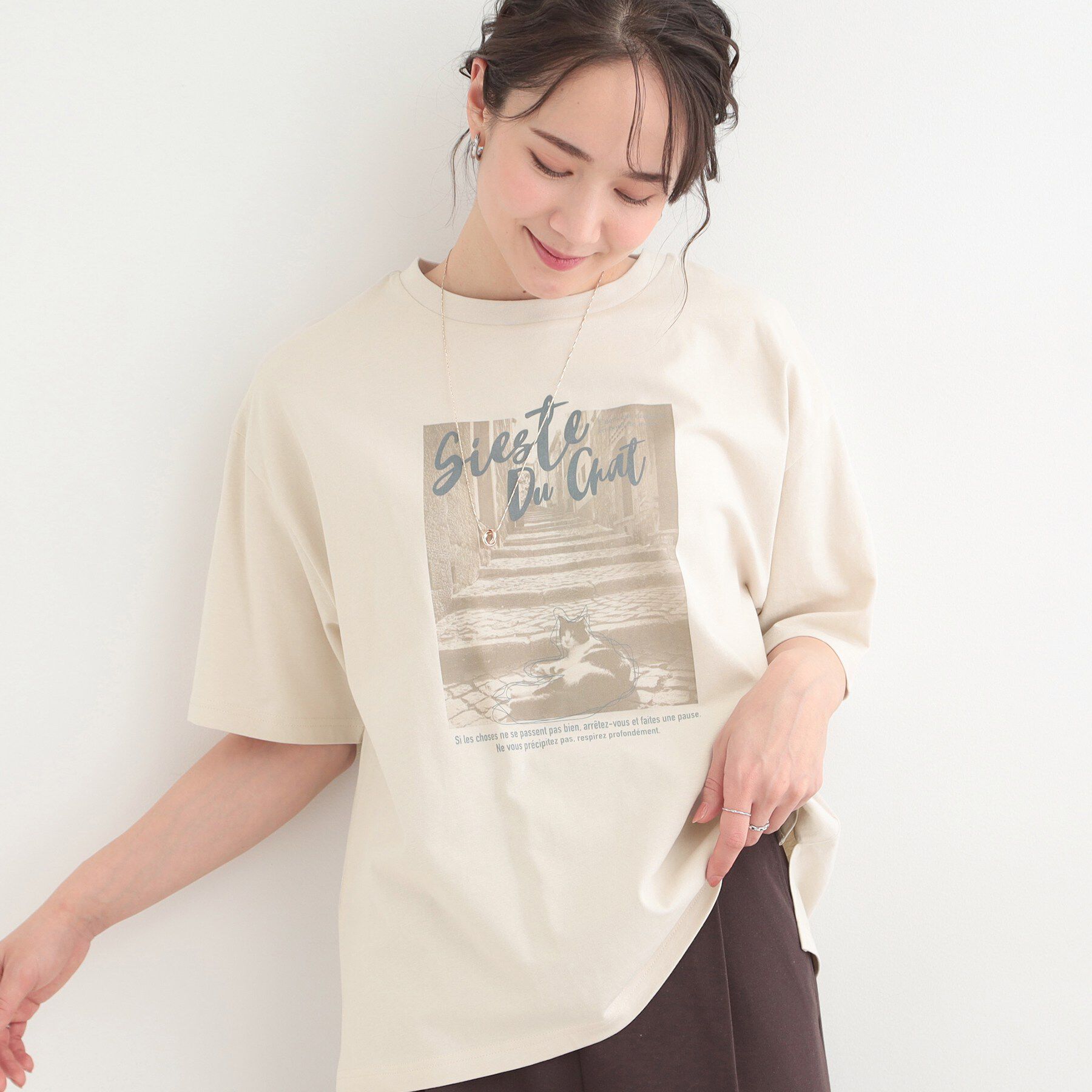 SHOO･LA･RUE「【綿100％/S-LL/プチプラ】選べる3柄 プリントアソートTシャツ」|Tシャツ・カットソー|ライトベージュ(35
