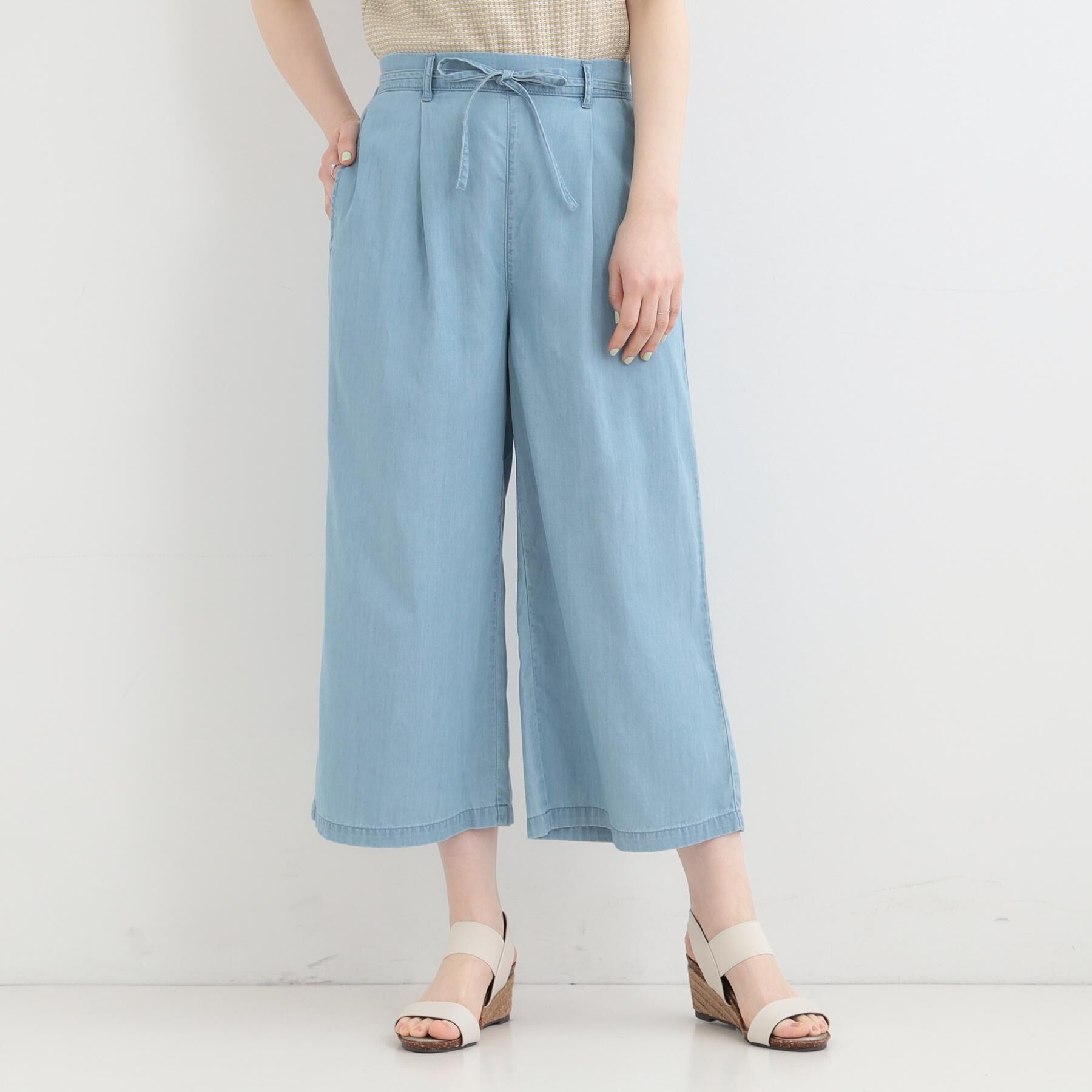 SHOO･LA･RUE「【着丈選べる/2WAY/S-LL】ウエストリボンがポイント　デニムワイドイージーパンツ」|その他|