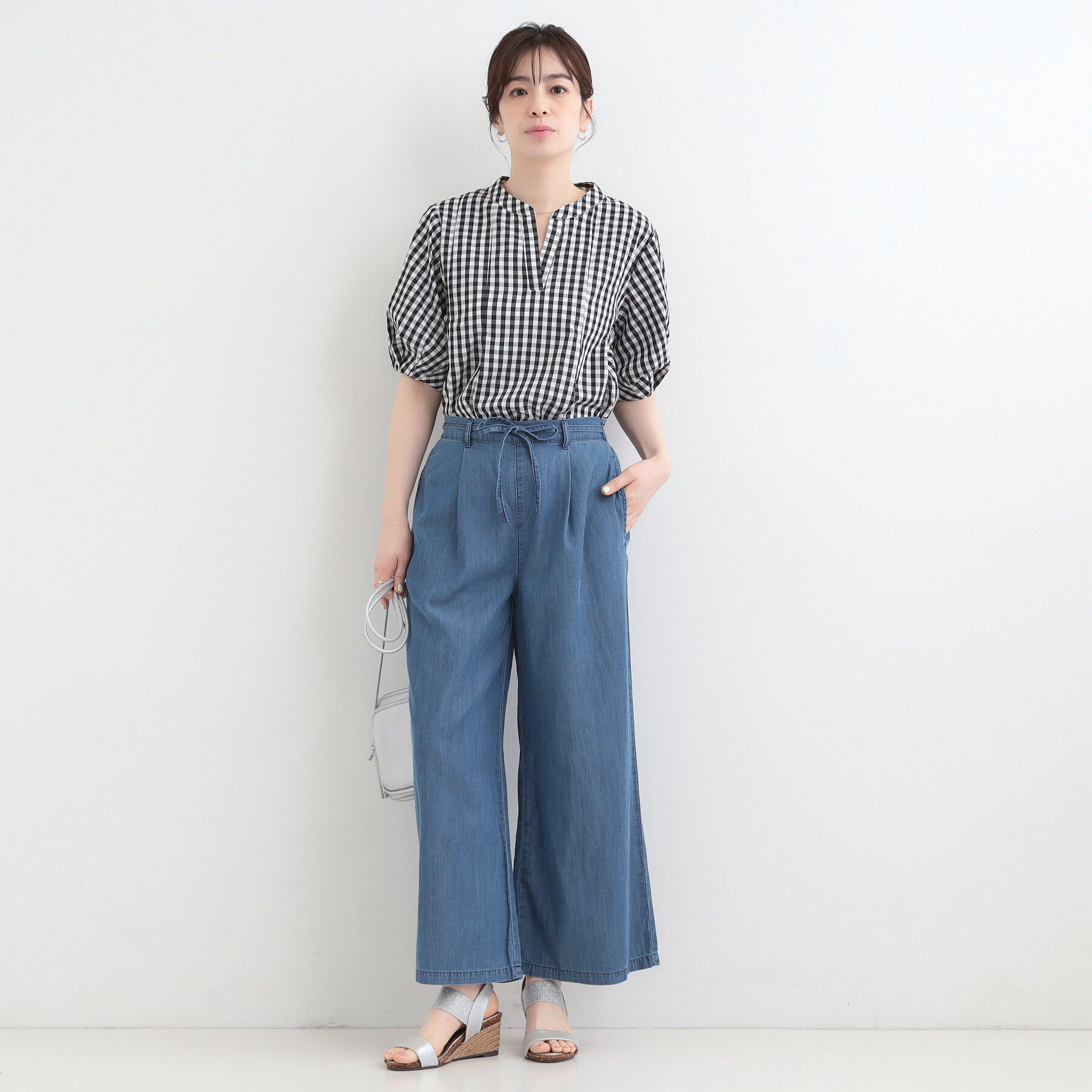 SHOO･LA･RUE「【着丈選べる/2WAY/S-LL】ウエストリボンがポイント　デニムワイドイージーパンツ」|その他|