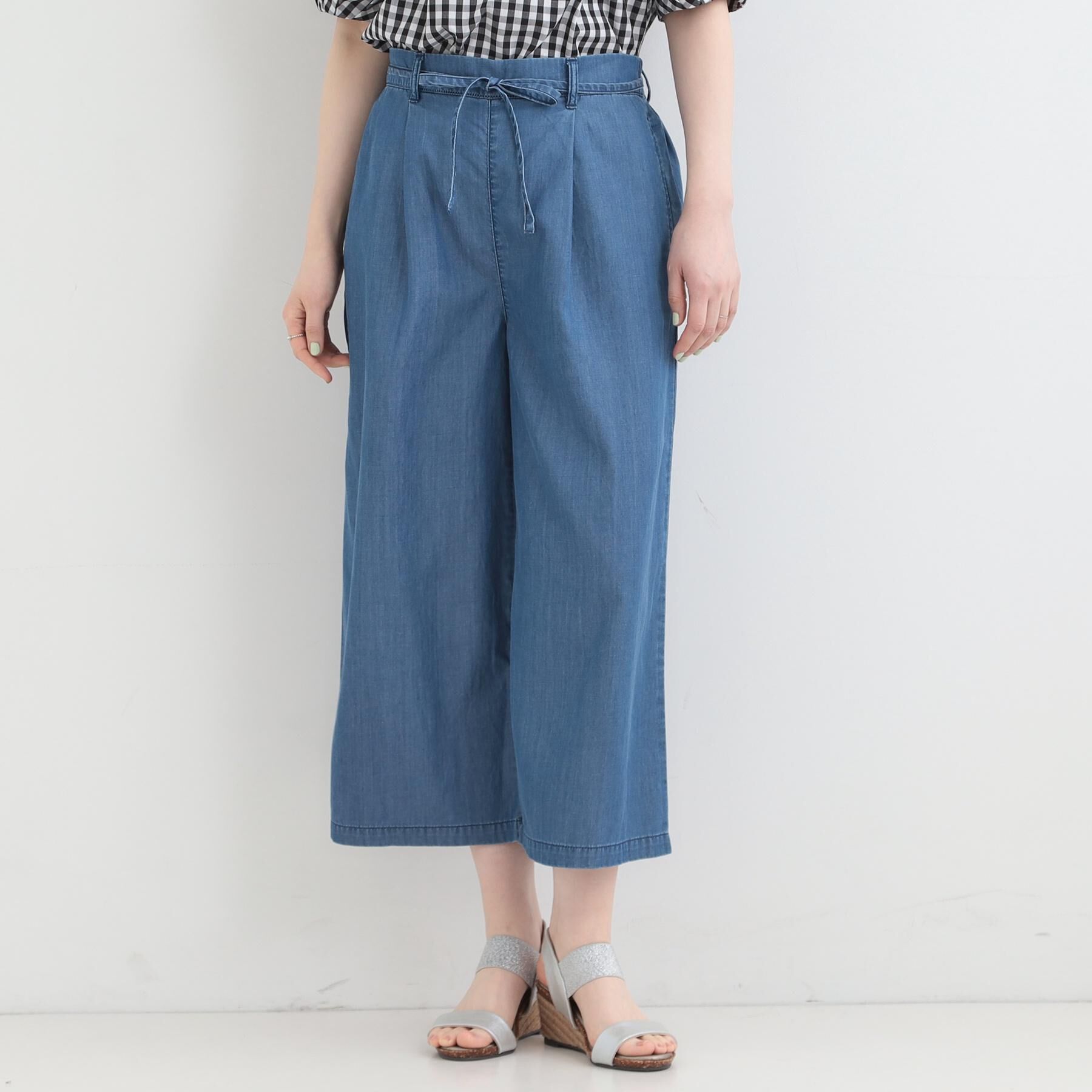 SHOO･LA･RUE「【着丈選べる/2WAY/S-LL】ウエストリボンがポイント　デニムワイドイージーパンツ」|その他|