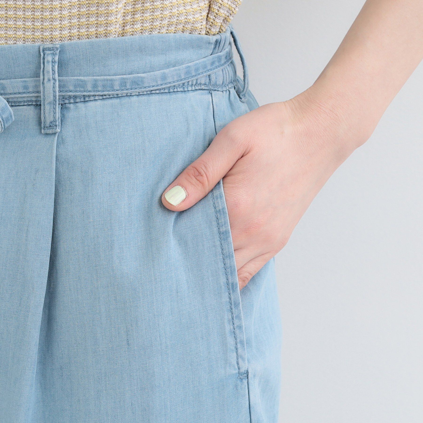 SHOO･LA･RUE「【着丈選べる/2WAY/S-LL】ウエストリボンがポイント　デニムワイドイージーパンツ」|その他|