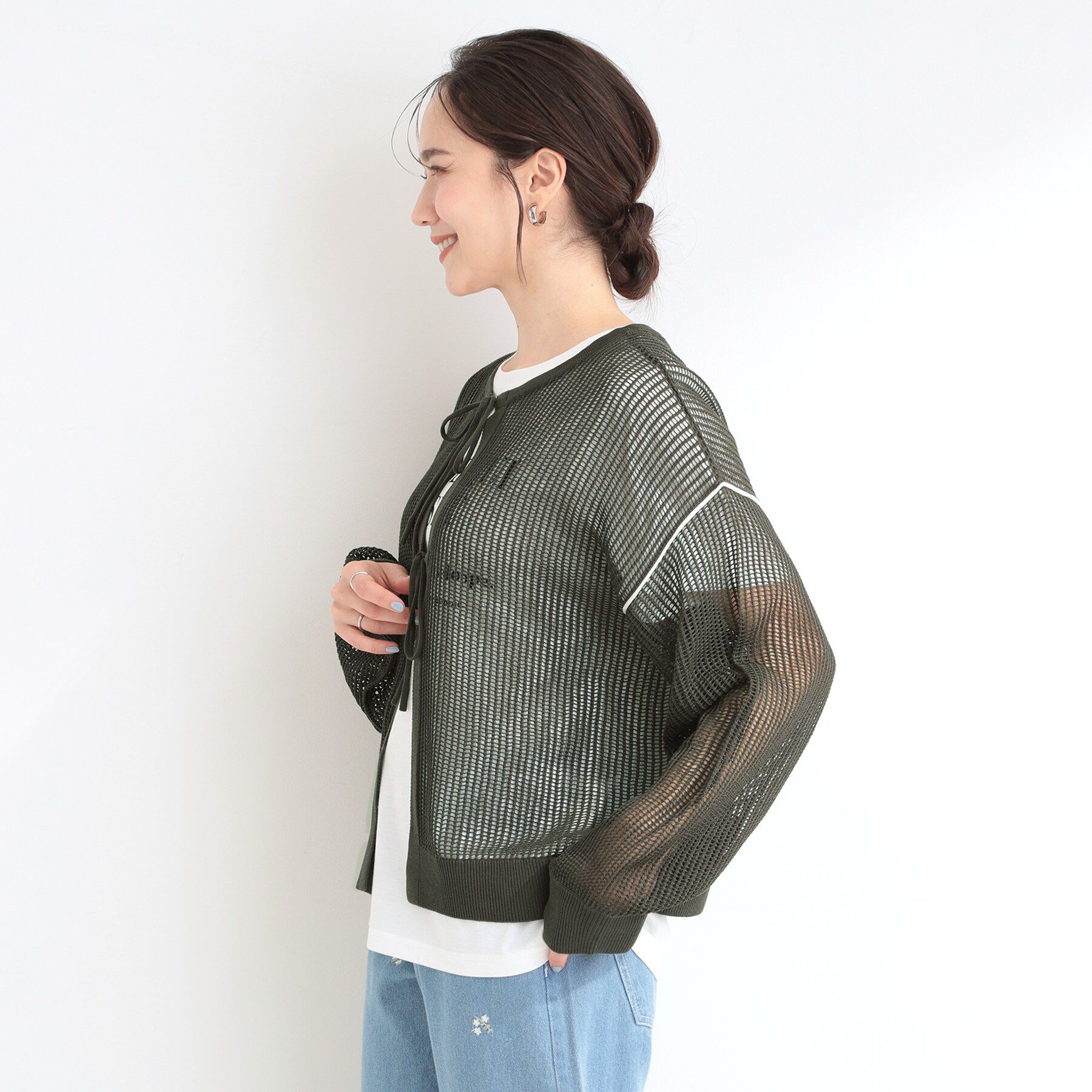 SHOO･LA･RUE「【前後2WAY/2点セット/洗濯機可/S-LL】メッシュリボンニット＆半袖ロゴT」|その他|