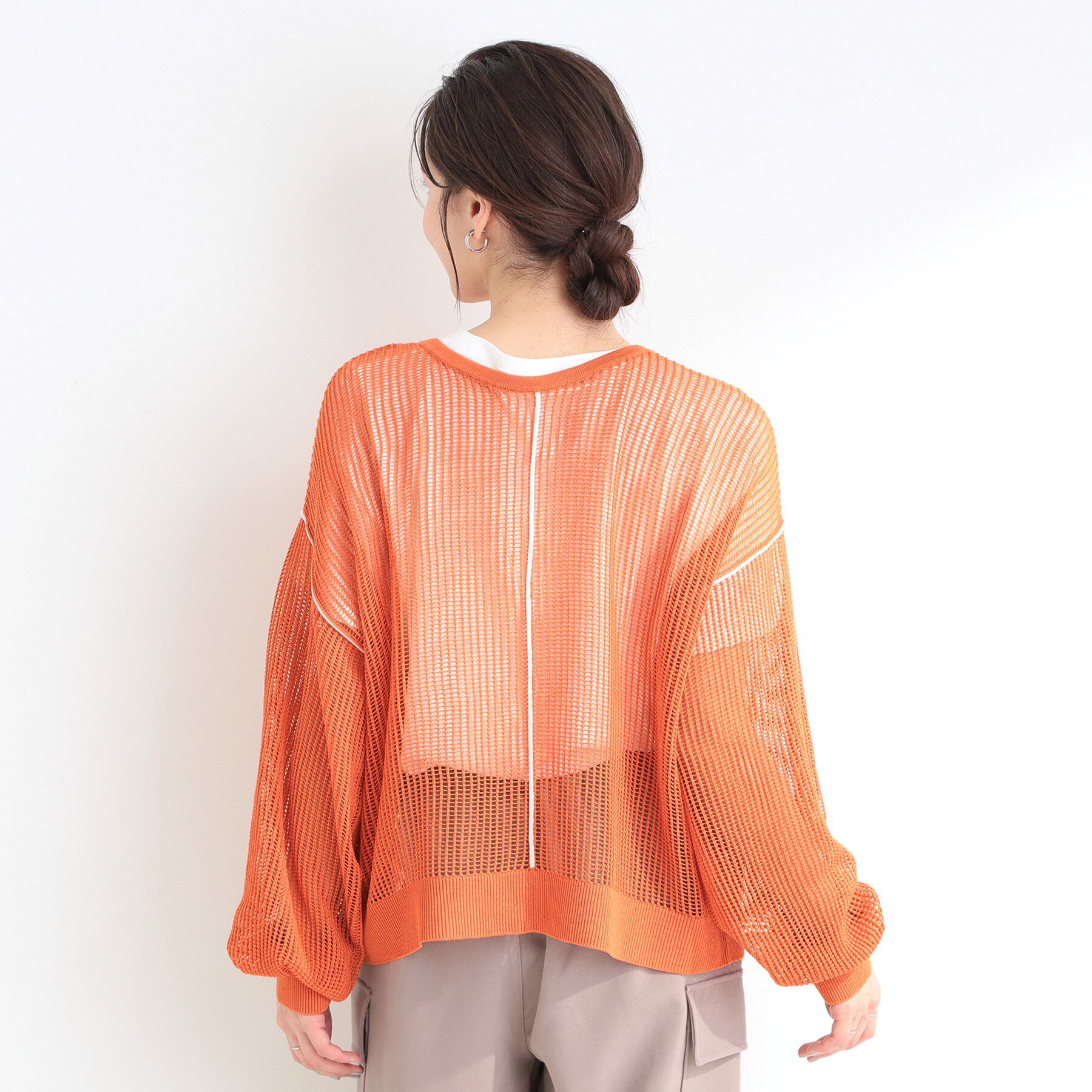 SHOO･LA･RUE「【前後2WAY/2点セット/洗濯機可/S-LL】メッシュリボンニット＆半袖ロゴT」|その他|