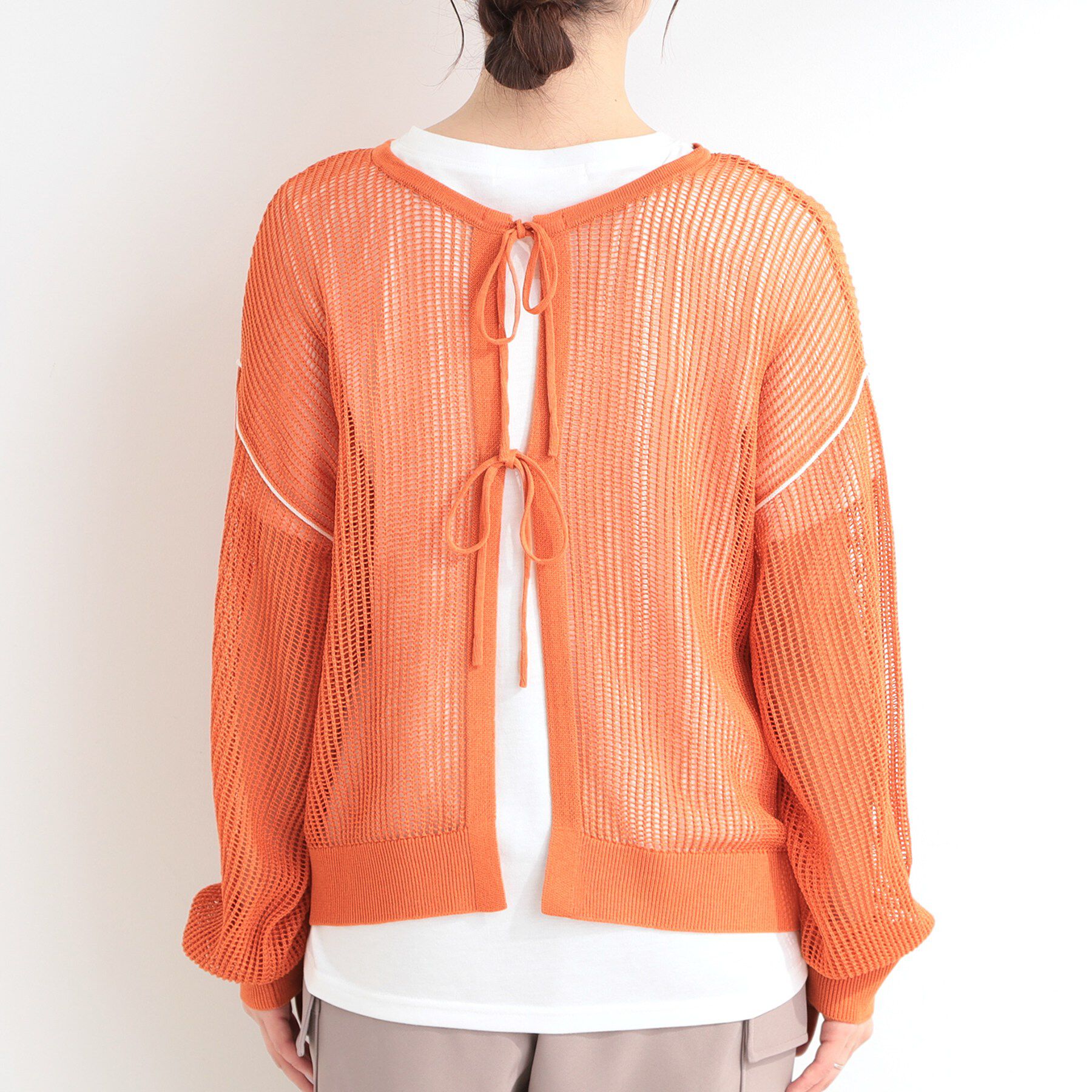 SHOO･LA･RUE「【前後2WAY/2点セット/洗濯機可/S-LL】メッシュリボンニット＆半袖ロゴT」|その他|