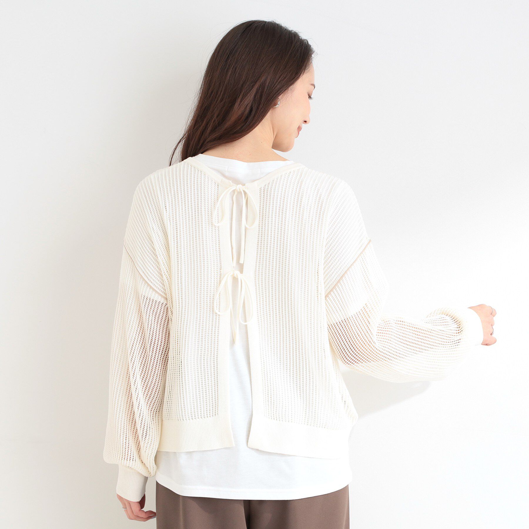 SHOO･LA･RUE「【前後2WAY/2点セット/洗濯機可/S-LL】メッシュリボンニット＆半袖ロゴT」|その他|