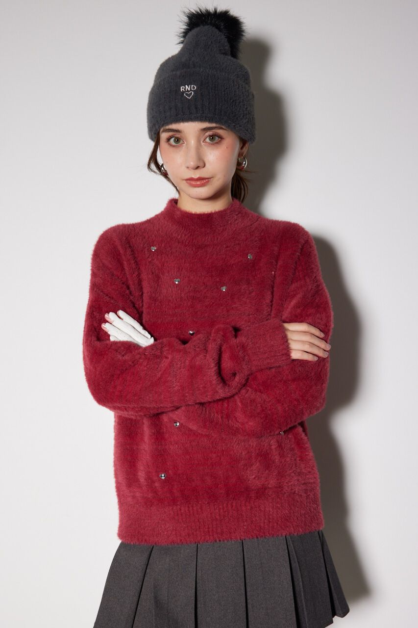 rienda「ハートビーズシャギーニットトップス」|ニット・セーター|