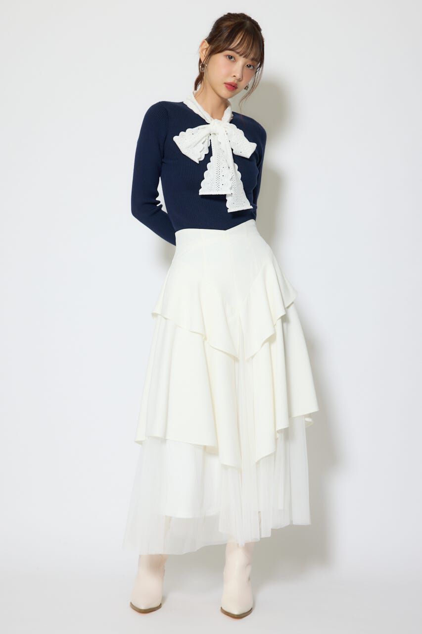 rienda「コットンレースリボンニットトップス」|ニット・セーター|