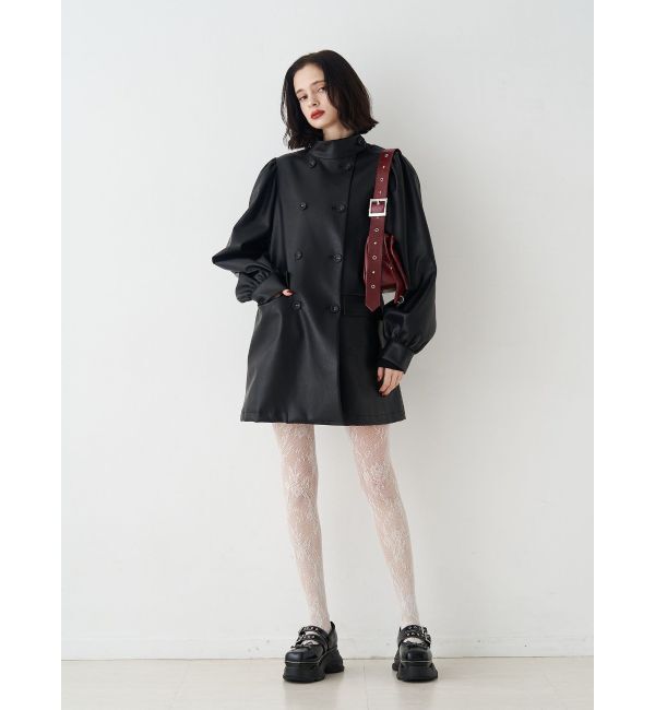 jouetie「フェイクレザーAラインジャケット」|ライダースジャケット|