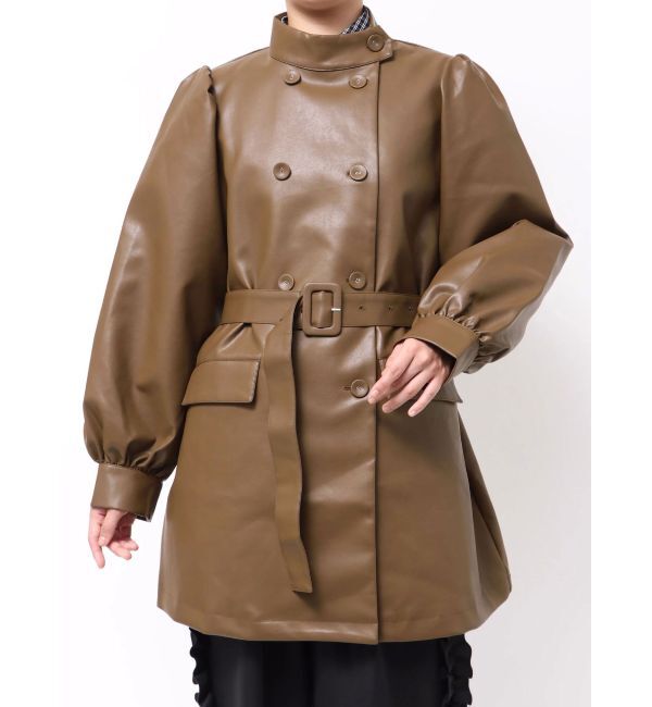 jouetie「フェイクレザーAラインジャケット」|ライダースジャケット|