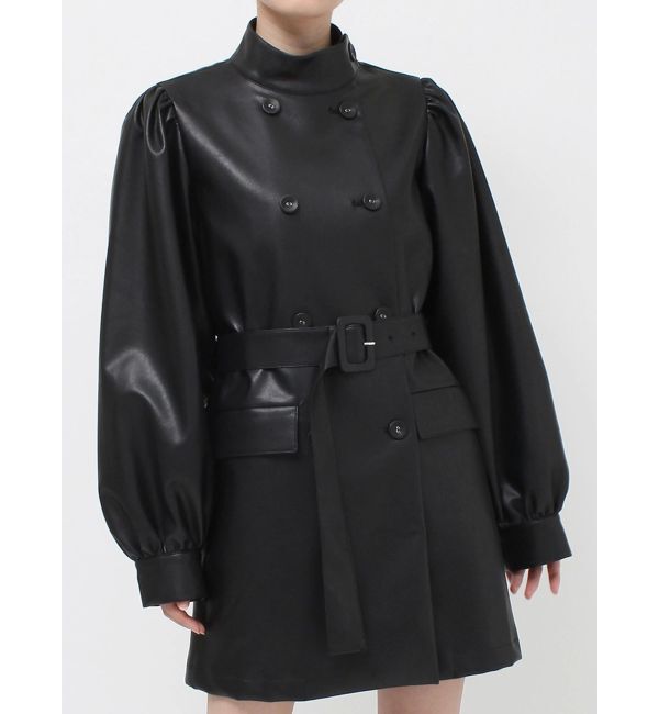 jouetie「フェイクレザーAラインジャケット」|ライダースジャケット|