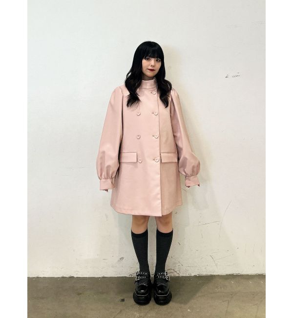 jouetie「フェイクレザーAラインジャケット」|ライダースジャケット|ピンク