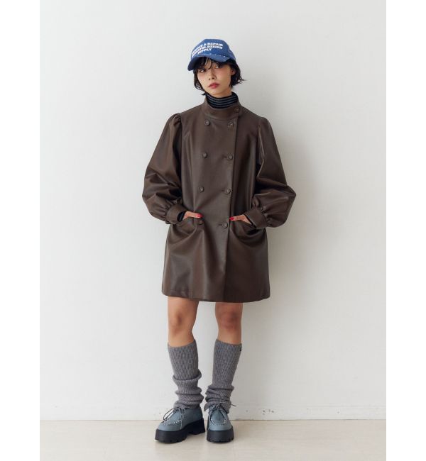 jouetie「フェイクレザーAラインジャケット」|ライダースジャケット|ブラウン