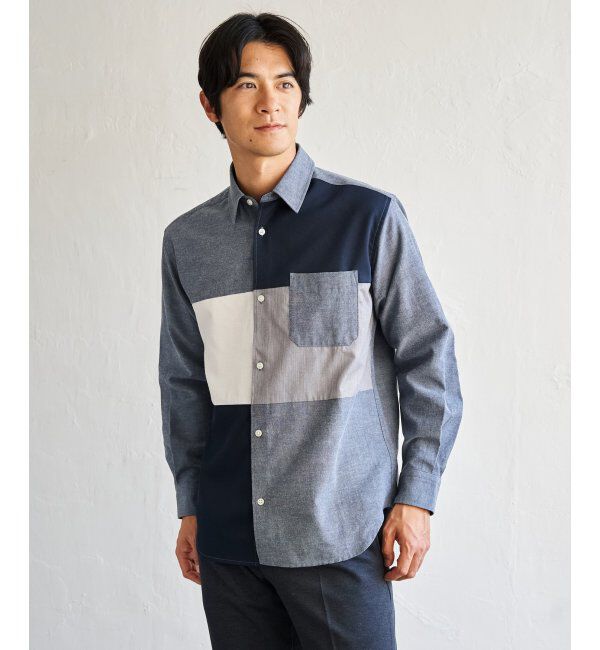 ikka「オックスブロックスグラデシャツ」|シャツ・ブラウス|ネイビーブルー