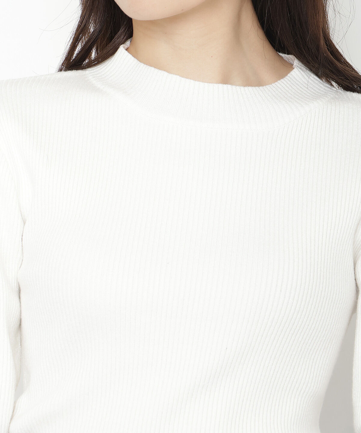 アンドクチュール「袖フリルハイネックリブニットプルオーバー」|ニット・セーター|