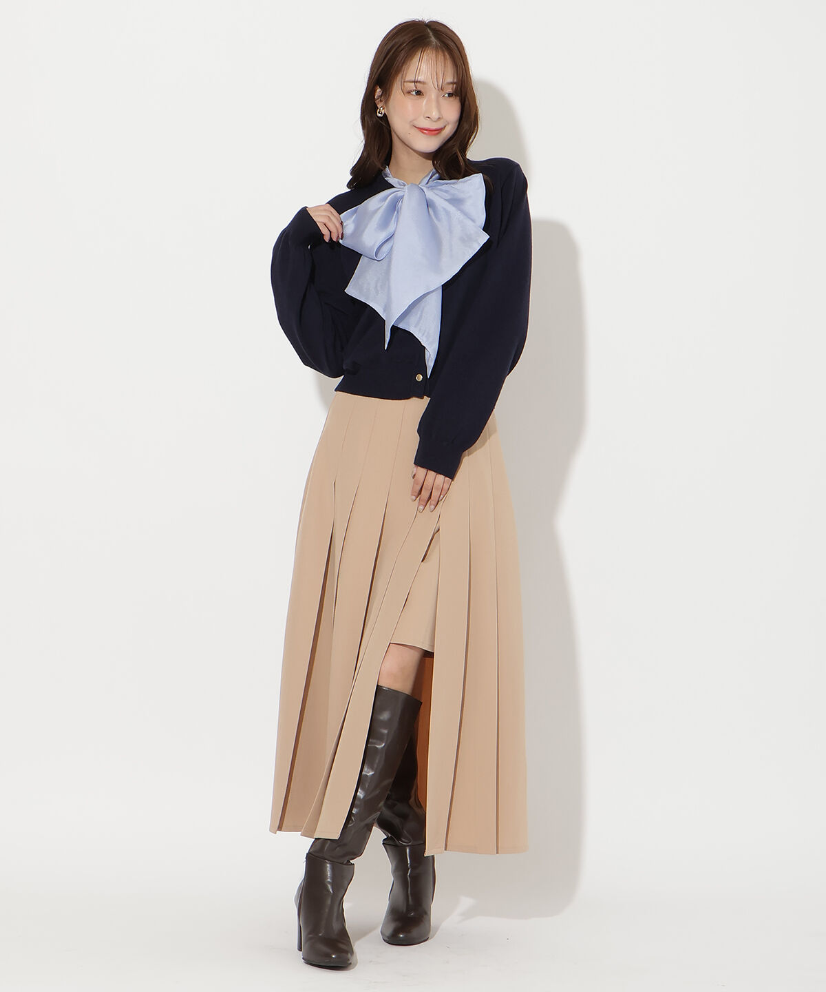 アンドクチュール「異素材リボンニットカーディガン」|カーディガン|