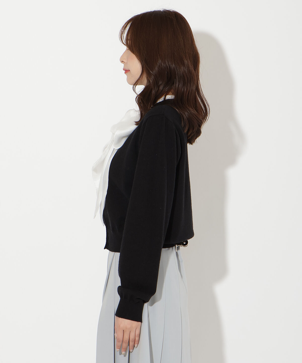 アンドクチュール「異素材リボンニットカーディガン」|カーディガン|