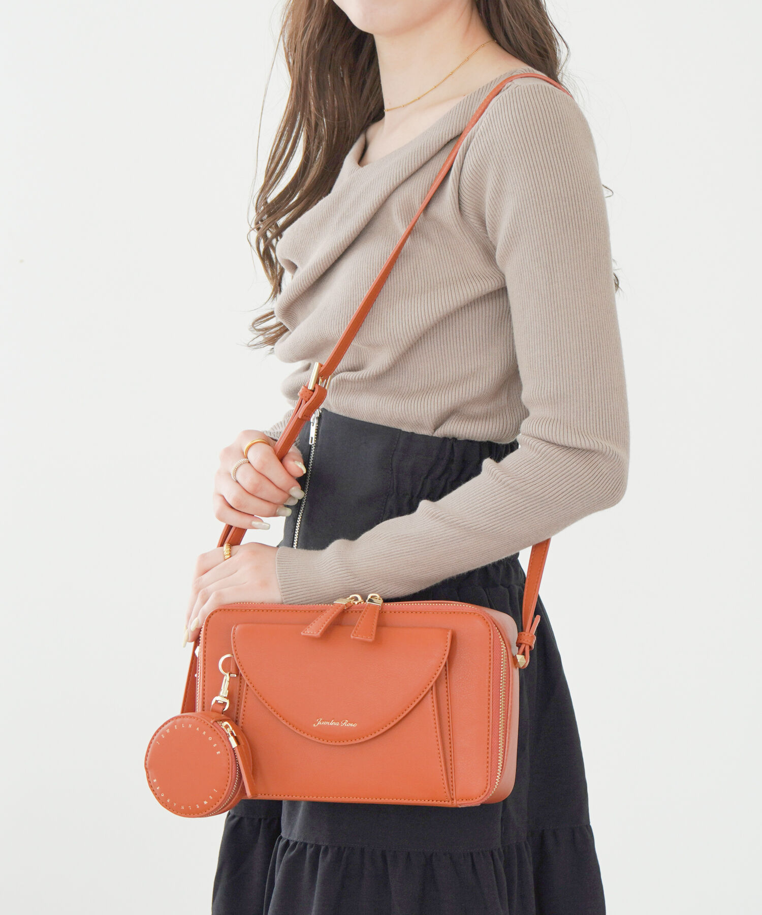 Jewelna Rose「Jewelna Rose ヴィクシー ショルダーバッグ コンパクトバッグ 16231」|ショルダー・メッセンジャー|オレンジブラウン