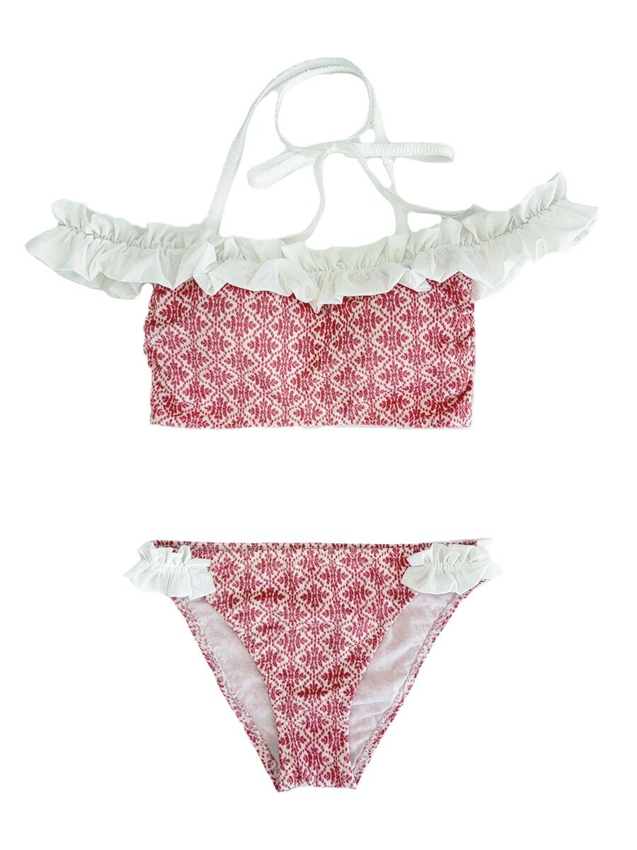 PEAK&PINE「【新作水着】ジャガード素材フリルオフショルダービキニ(258049)」|ビキニ|サックス