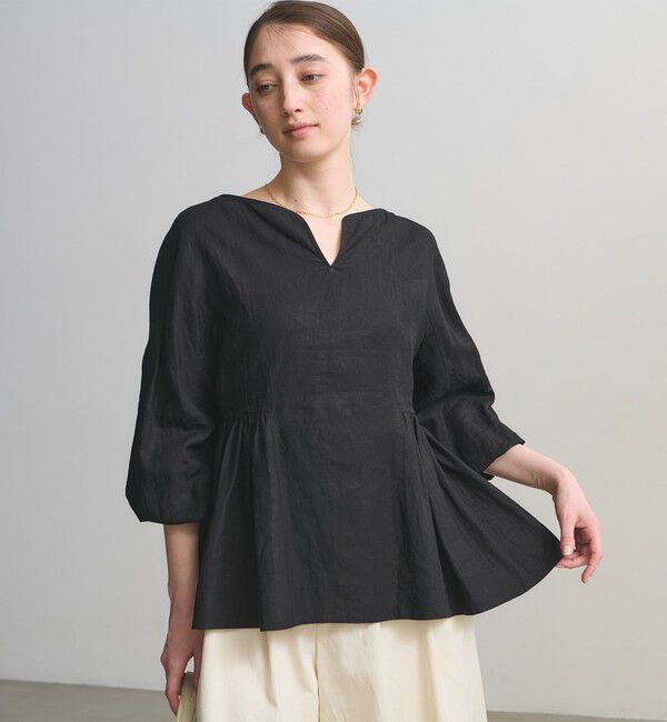 UNITED ARROWS「リネン スキッパー ペプラム ブラウス ‐ウォッシャブル‐」|シャツ・ブラウス|
