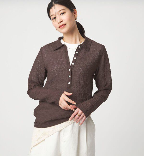 UNITED ARROWS green label relaxing「【WEB限定】＜at ease＞シアー サッカーライク エリツキ プルオーバー カットソー」|Tシャツ・カットソー|DK.BROWN