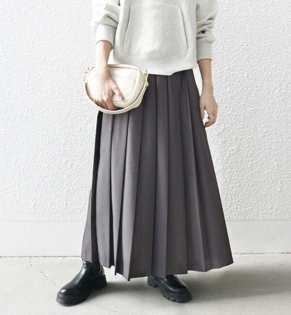 SHIPS any「SHIPS any: ウーステッド ワイド プリーツ マキシ スカート 2」|スカート|チャコールグレー