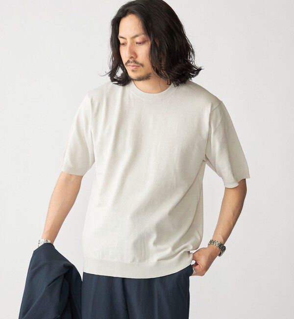 SHIPS「SHIPS: 〈手洗い可能〉 14ゲージ TEXBRID(R) リネン ニット Tシャツ」|ニット・セーター|