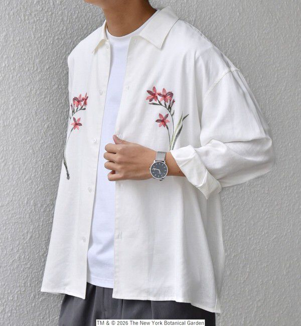 SHIPS any「【SHIPS any別注】NYBG: フラワー ロゴ 刺繍 リラックス リネン ミックス シャツ◆」|シャツ・ブラウス|