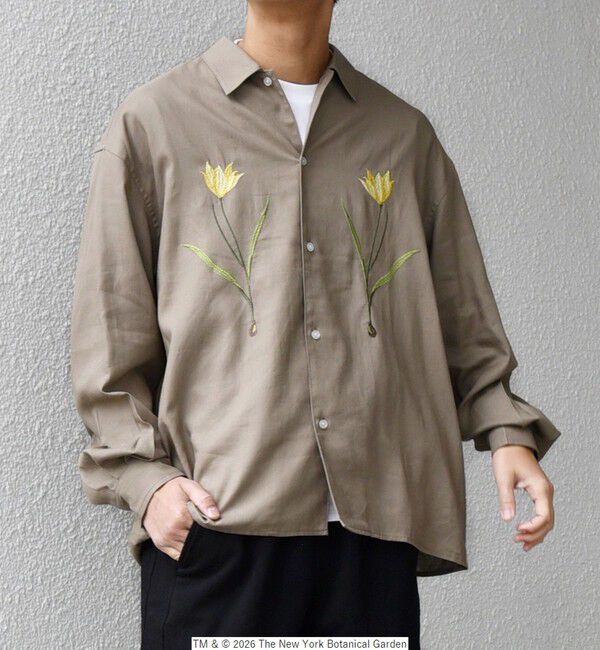 SHIPS any「【SHIPS any別注】NYBG: フラワー ロゴ 刺繍 リラックス リネン ミックス シャツ◆」|シャツ・ブラウス|キャメル