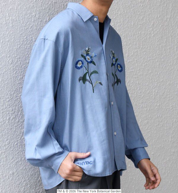 SHIPS any「【SHIPS any別注】NYBG: フラワー ロゴ 刺繍 リラックス リネン ミックス シャツ◆」|シャツ・ブラウス|ライトブルー