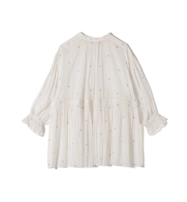 SHIPS for women「《予約》〈手洗い可能〉コットン オーガンジー リーフ 刺繍 袖 フリル ブラウス」|シャツ・ブラウス|