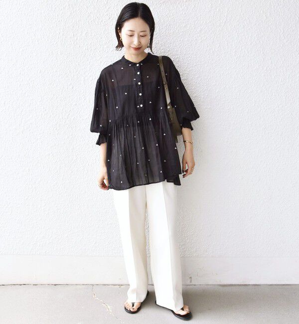 SHIPS for women「《予約》〈手洗い可能〉コットン オーガンジー リーフ 刺繍 袖 フリル ブラウス」|シャツ・ブラウス|