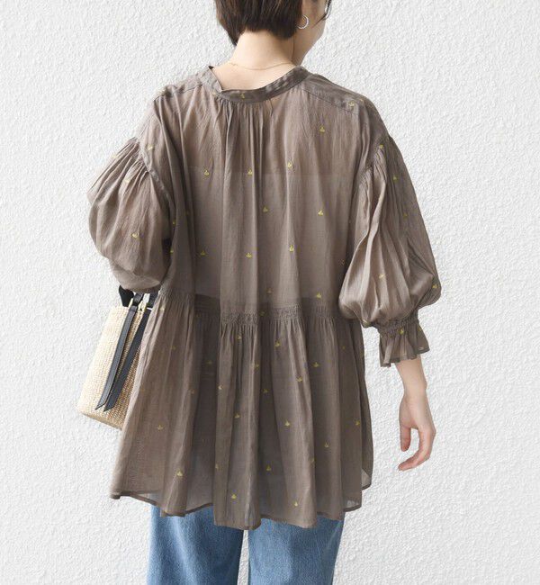 SHIPS for women「《予約》〈手洗い可能〉コットン オーガンジー リーフ 刺繍 袖 フリル ブラウス」|シャツ・ブラウス|