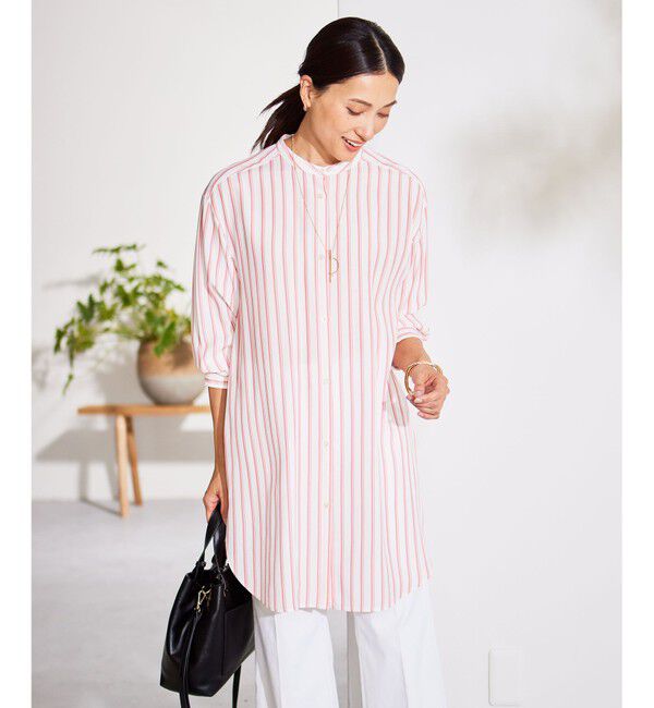 自由区「【洗える】SOMELOSテンセルチュニック シャツ」|シャツ・ブラウス|オフ&times;ピンク