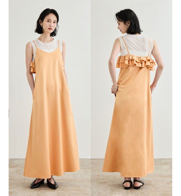 ROPE「【洗える】シャイニーサテンキャミワンピース」|ドレス|オレンジ(70)