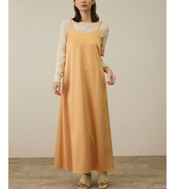 ROPE「【洗える】シャイニーサテンキャミワンピース」|ドレス|
