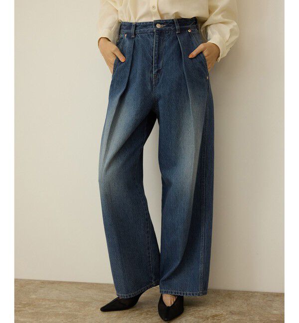 ROPE「【洗える】ワンタック ワイドデニムパンツ」|デニム|