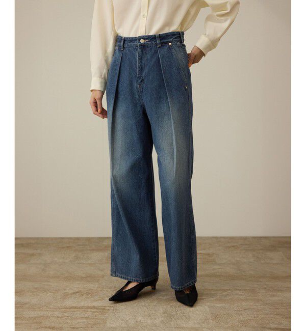 ROPE「【洗える】ワンタック ワイドデニムパンツ」|デニム|