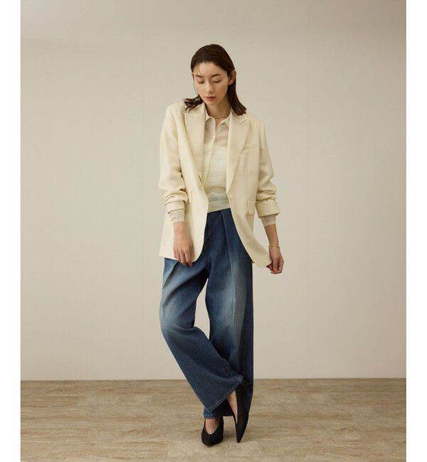 ROPE「【洗える】ワンタック ワイドデニムパンツ」|デニム|