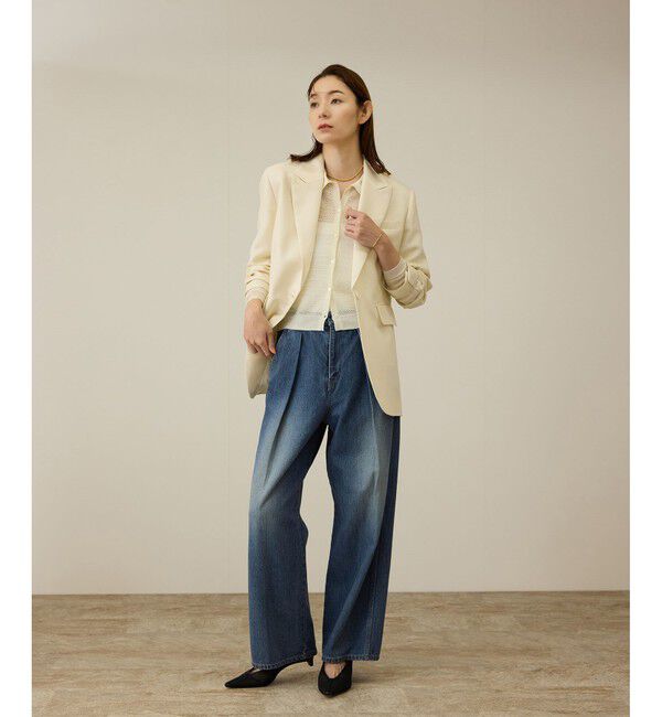 ROPE「【洗える】ワンタック ワイドデニムパンツ」|デニム|