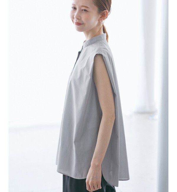 Rope&rsquo;Picnic「【UVカット・接触冷感・イージーケア】バンドカラーノースリーブシャツ/通勤対応」|シャツ・ブラウス|