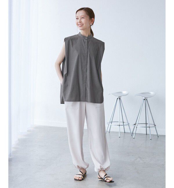 Rope&rsquo;Picnic「【UVカット・接触冷感・イージーケア】バンドカラーノースリーブシャツ/通勤対応」|シャツ・ブラウス|