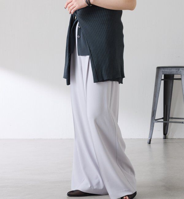  「《マイナス3kg見え/サイズ展開豊富》ジャージワイドパンツ」|スラックス|